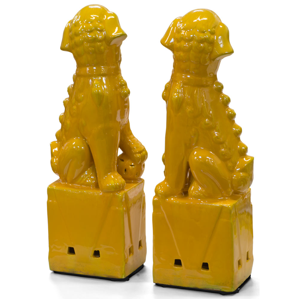 Yellow Porcelain Chinese Foo Dog Set