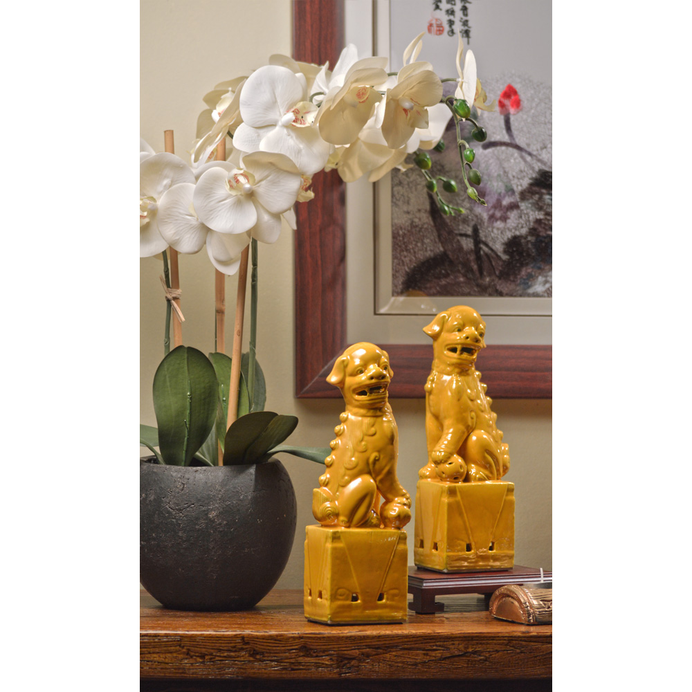 Yellow Porcelain Chinese Foo Dog Set
