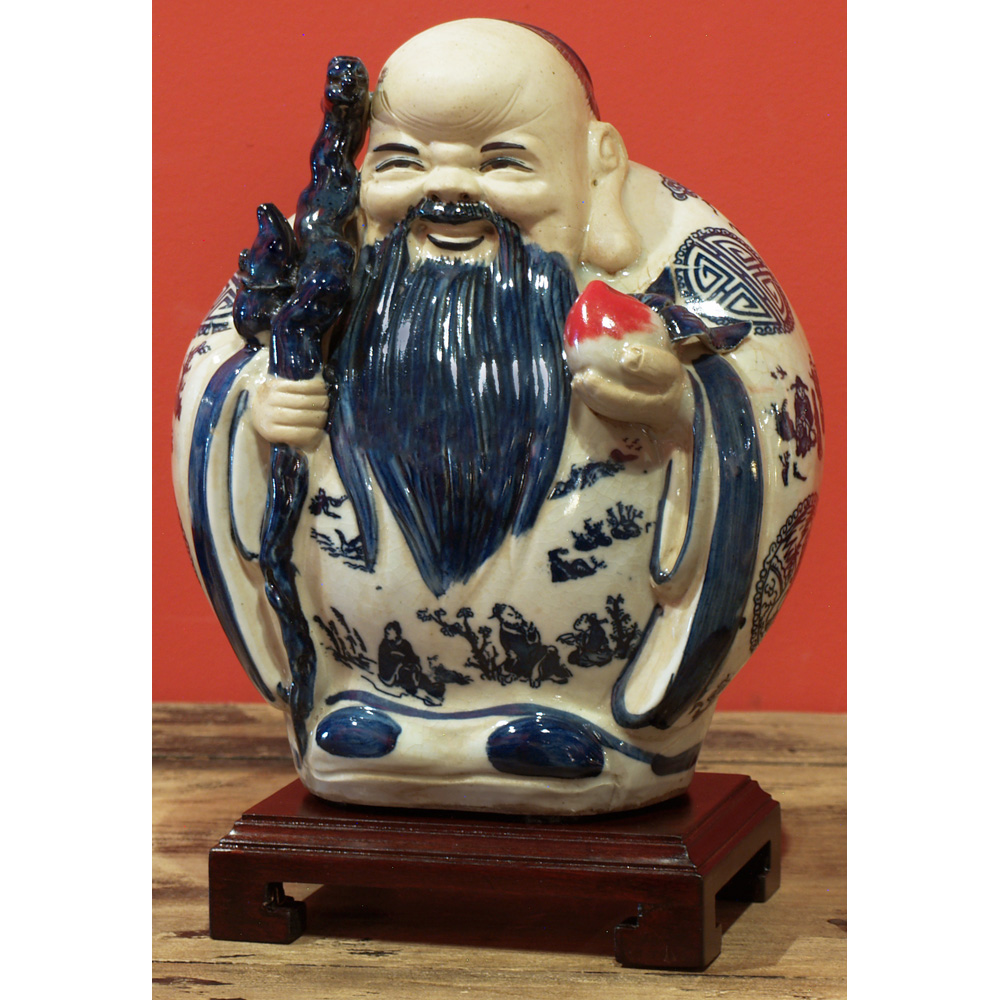 Blue and White Porcelain Gods of Longevity Oriental Figurines Set