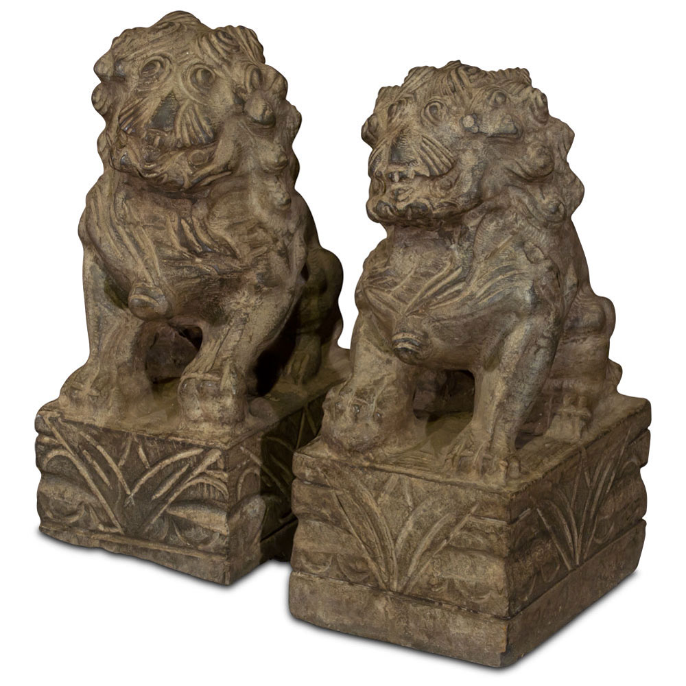 10 Inch Stone Chinese Foo Dog Statue Set