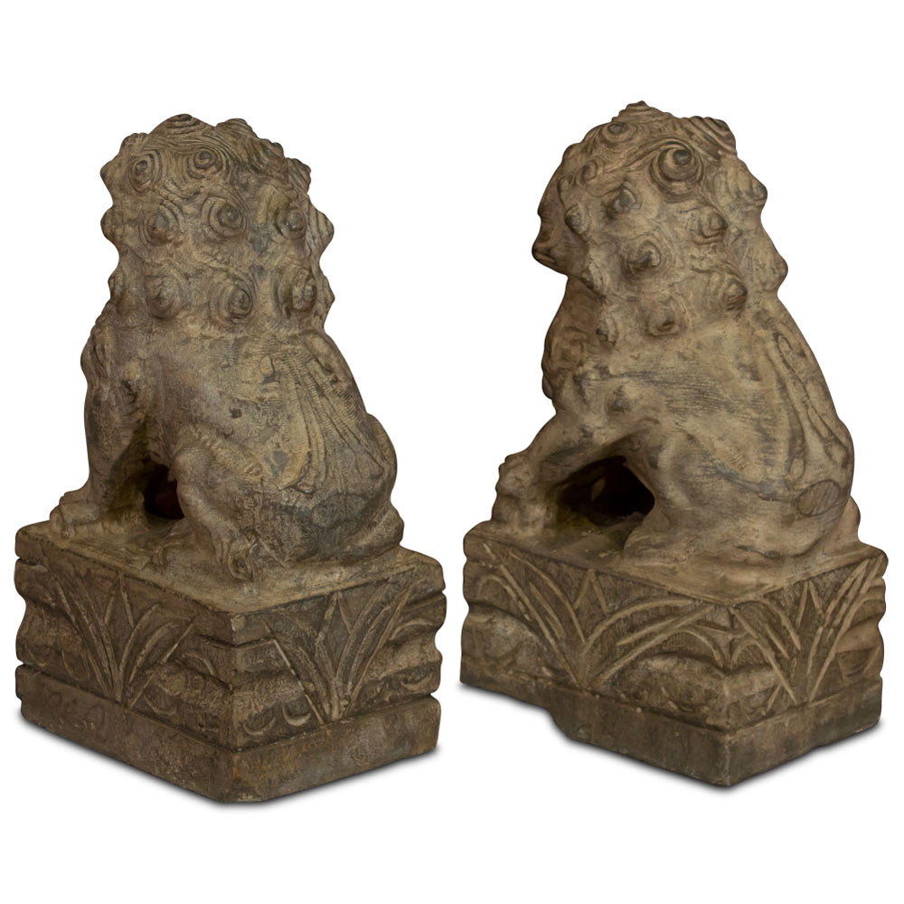 10 Inch Stone Chinese Foo Dog Statue Set