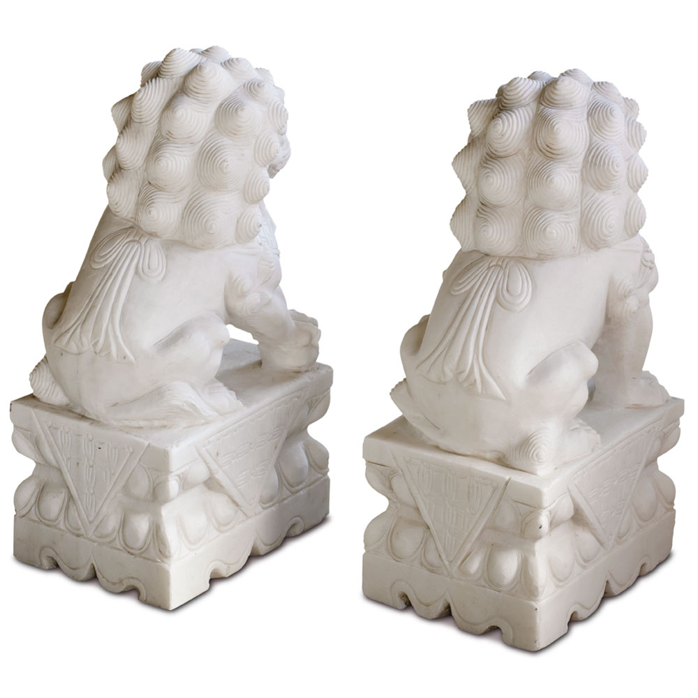 20.5 Inch Tall Marble Chinese Foo Dogs Statue Set