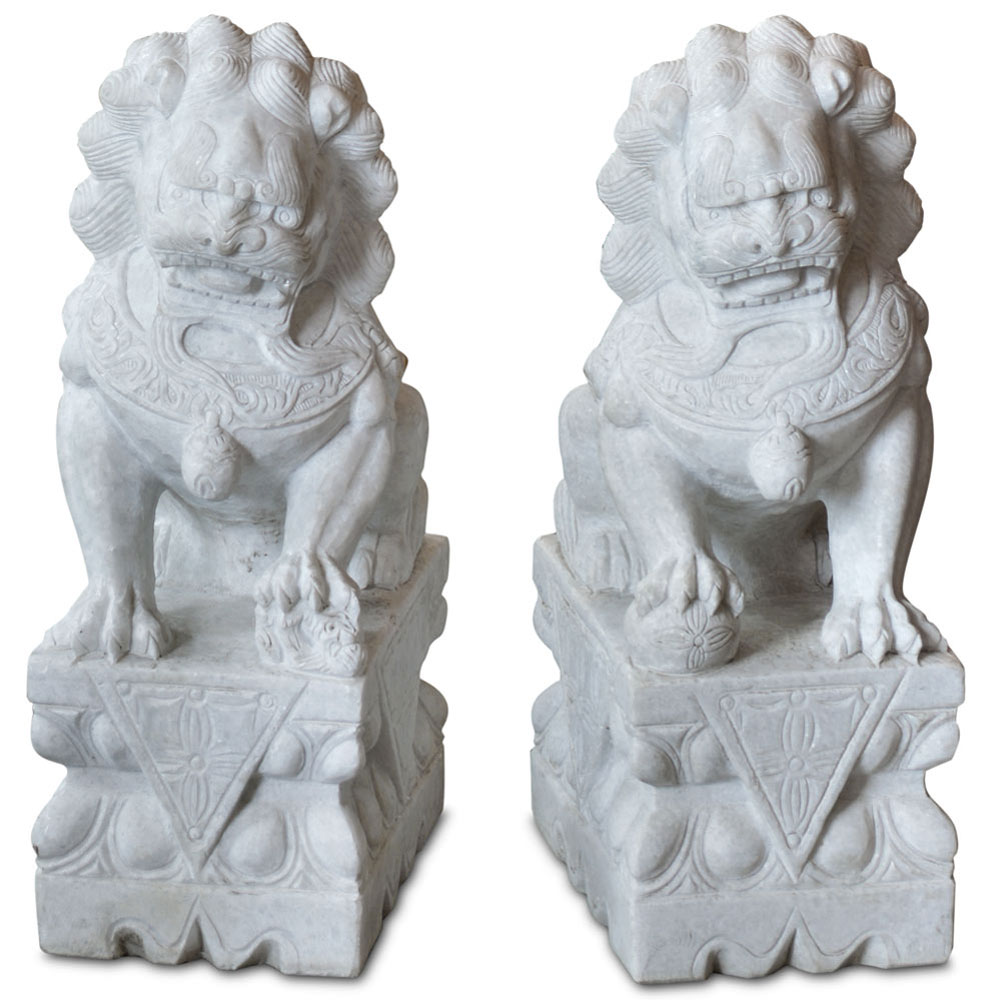 White Marble Foo Dog Statues