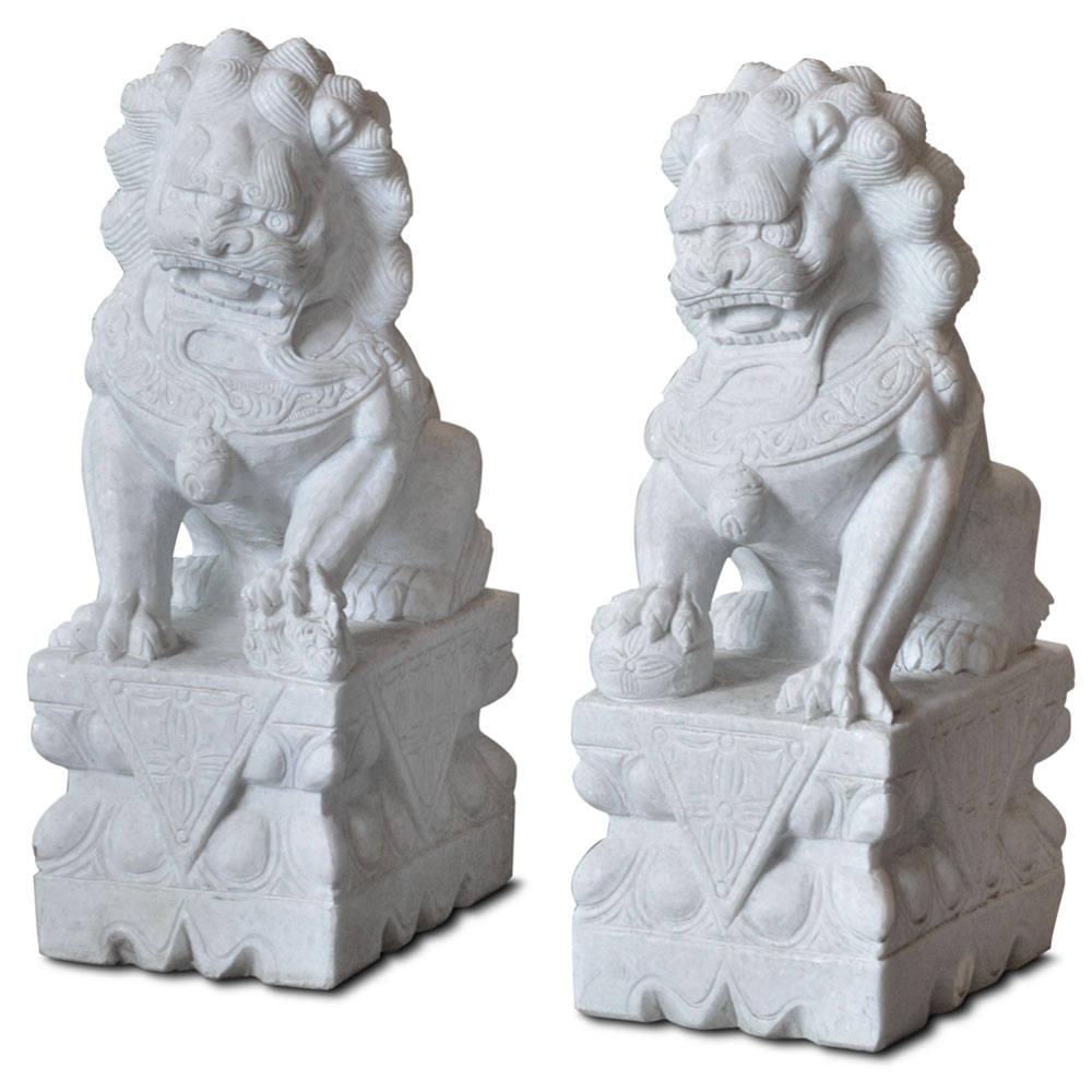 Imperial White Marble Chinese Foo Dogs Statues