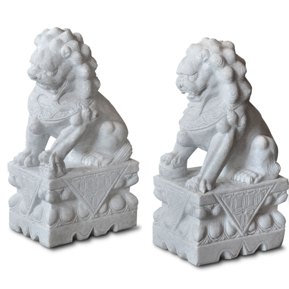 Imperial White Marble Chinese Foo Dogs Statues