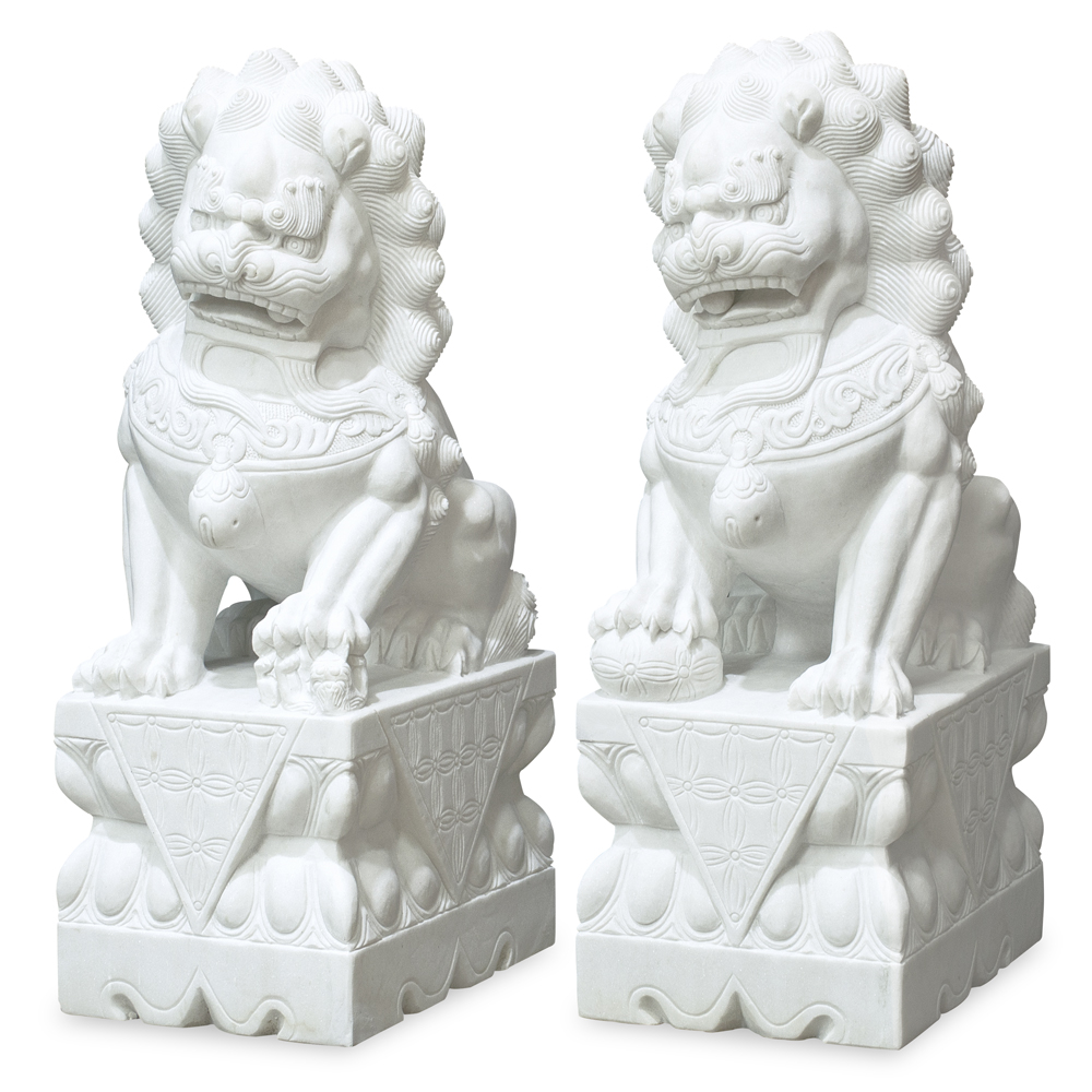 Marble Imperial Palace Chinese Foo Dog Entry Statue Set