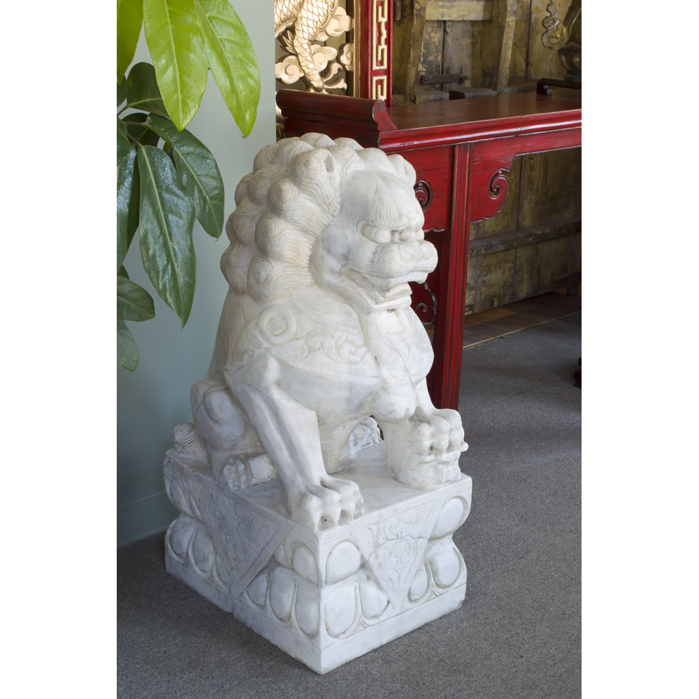 Grand Marble Imperial Palace Foo Dog Oriental Statue Set