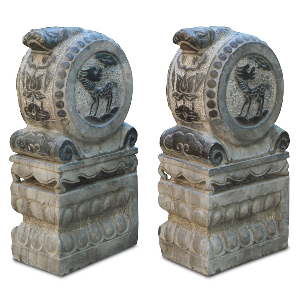 Stone Kirin Drum Entry Statue Set