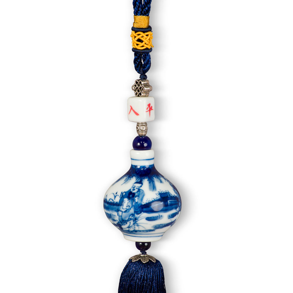 Blue & White Porcelain Chinese Hanging Gourd Tassel