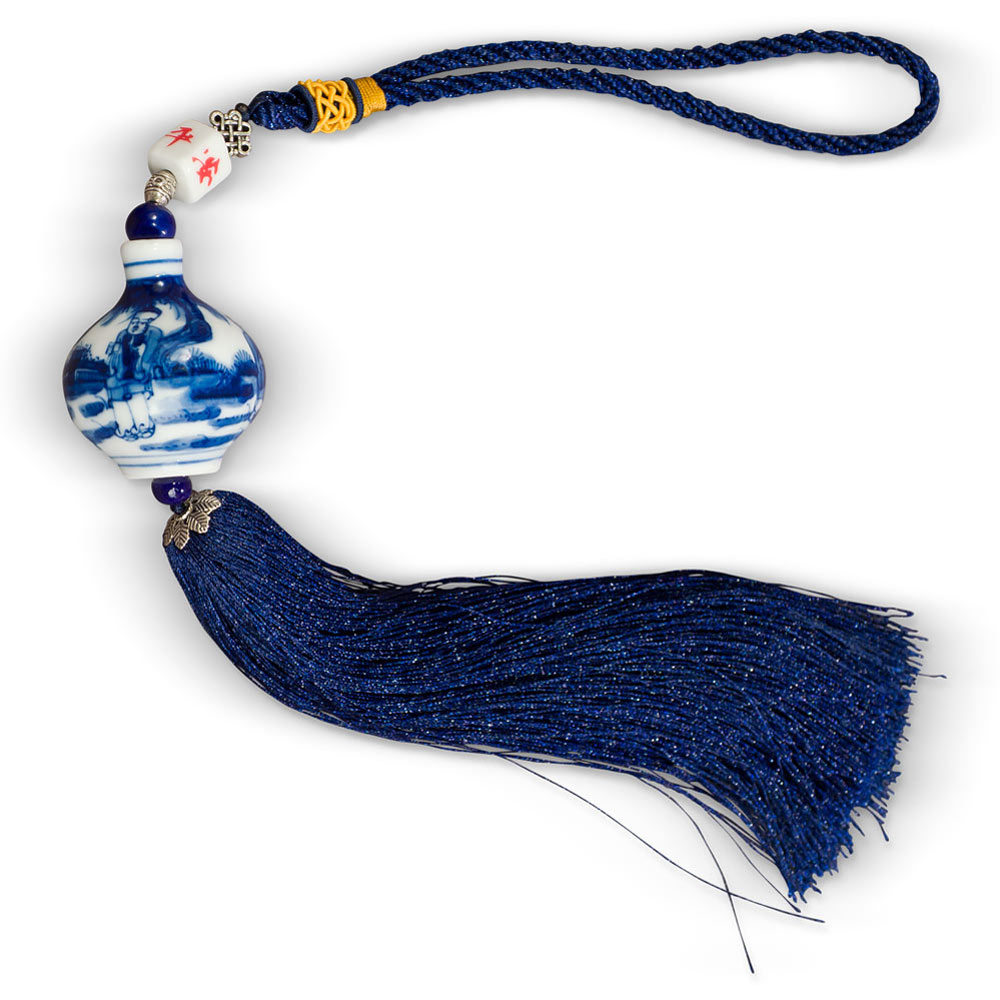 Blue & White Porcelain Chinese Hanging Gourd Tassel