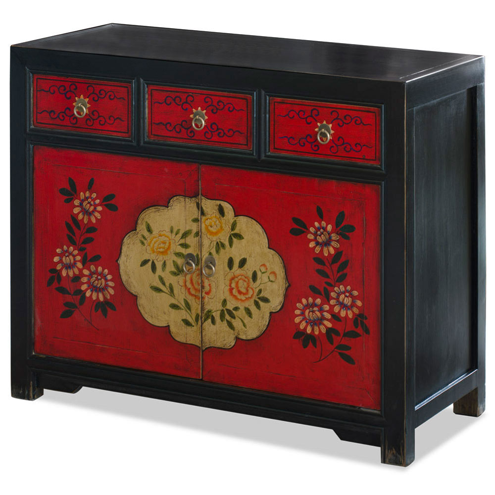 Elmwood Floral Motif Tibetan Cabinet