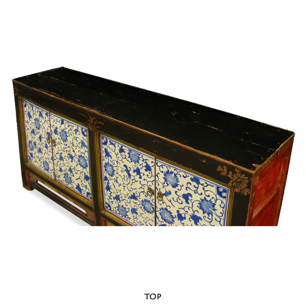 Hand Painted Elmwood Floral Pattern Mongolian Cabinet