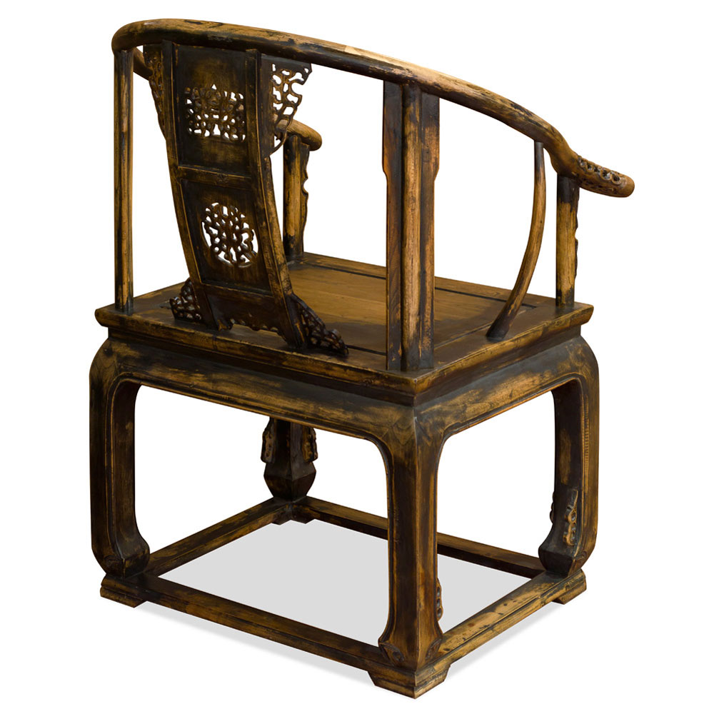 Distressed Elmwood Ming Imperial Palace Chinese Arm Chair