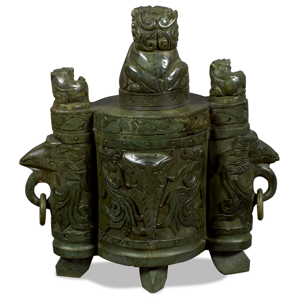 Hand Carved Large Chinese Jade Incense Burner Pot