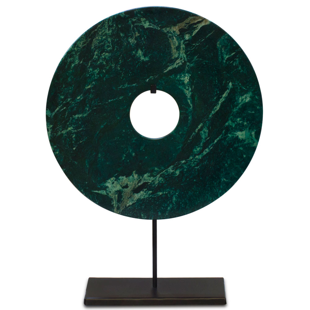 Chinese Green Jade Coin with Iron Stand