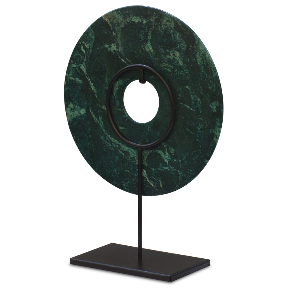 Chinese Green Jade Coin with Iron Stand