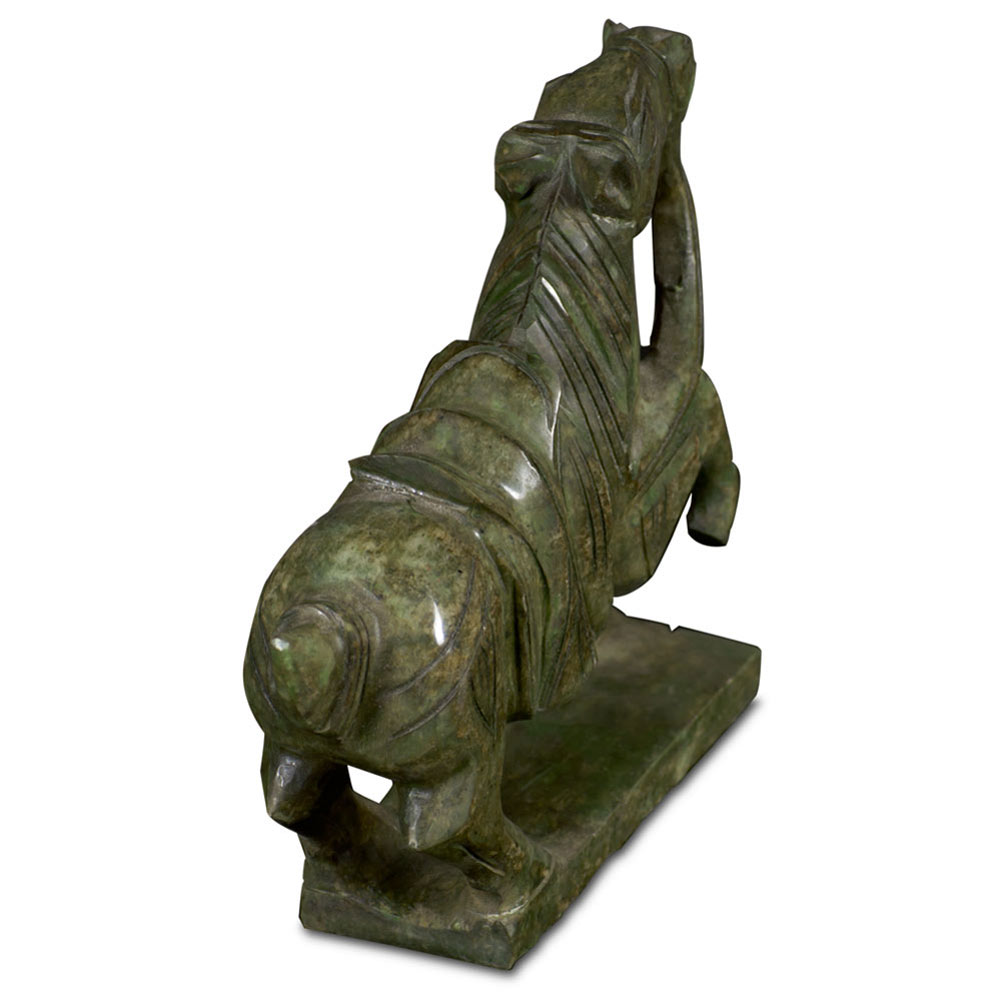 Small Dark Green Chinese Jade Warrior Horse Sculpture