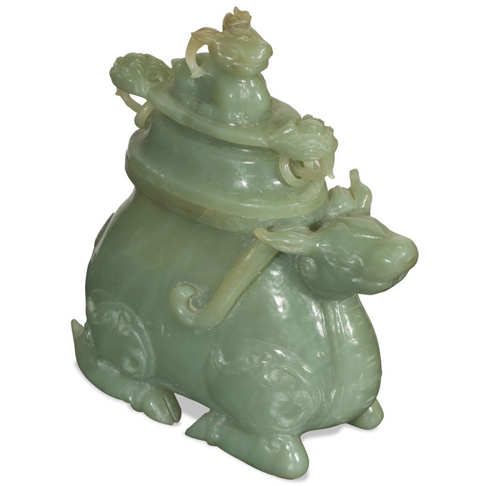 Chinese Jade Mythical Bull Incense Burner Pot