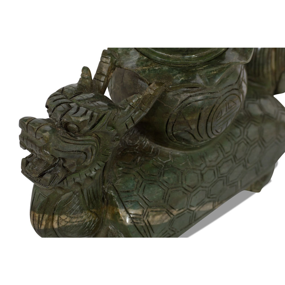 Hand Carved Chinese Jade Dragon Turtle Incense Burner with Lid