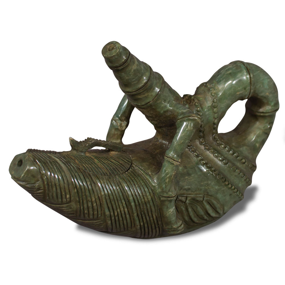 Hand Carved Bamboo Motif Ancient Chinese Oil Lamp