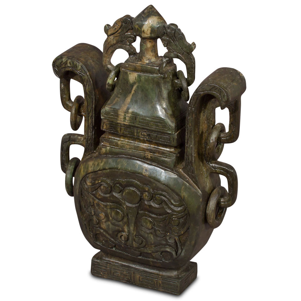 Hand Carved Imperial Style Chinese Jade Urn with Removable Lid