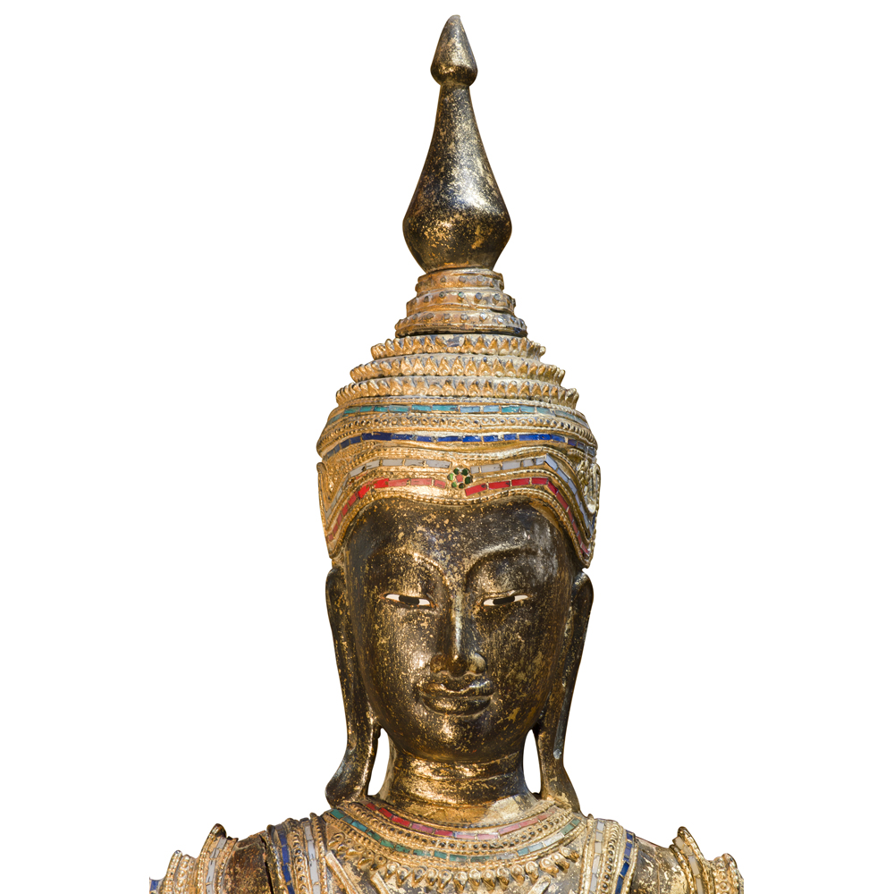 Gilded Teak Wood Standing Thai Buddha Statue