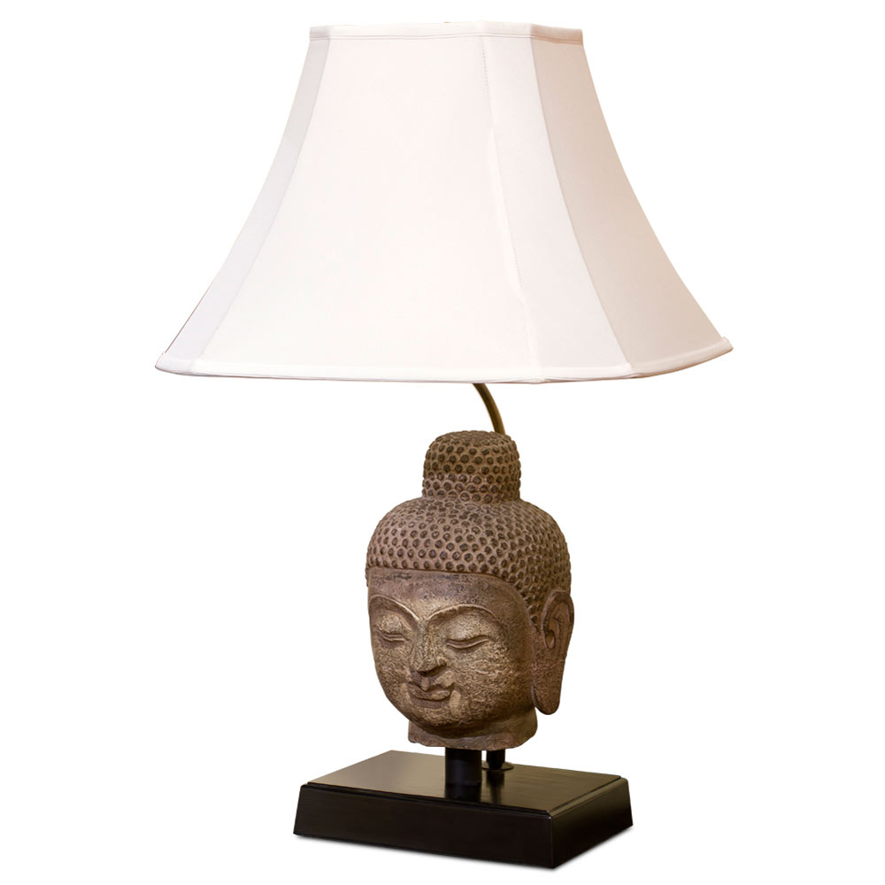 Stone Buddha Head Asian Table Lamp Display