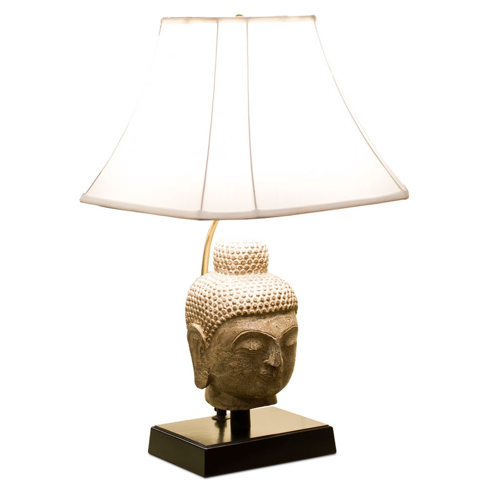 Stone Buddha Head Asian Table Lamp Display