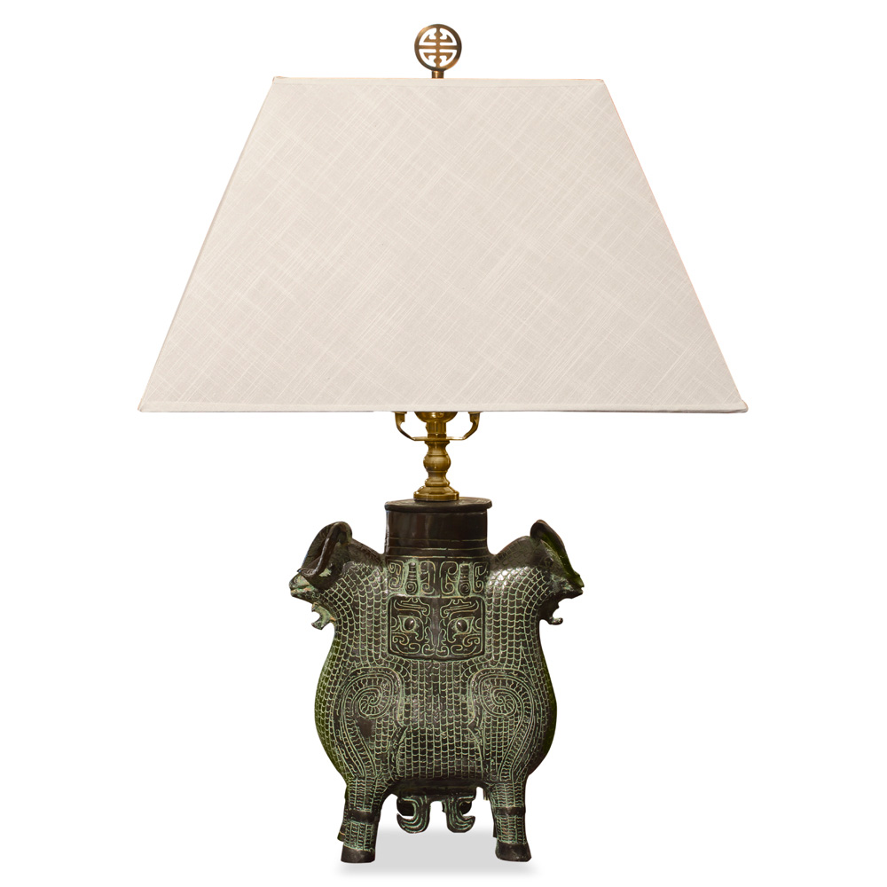 Antique Replica Bronze Vessel Asian Table Lamp