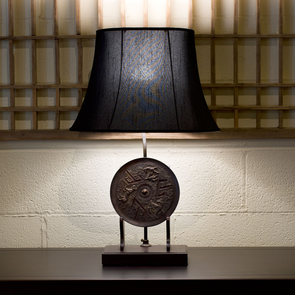 Antique Chinese Bronze Mirror Replica Table Lamp