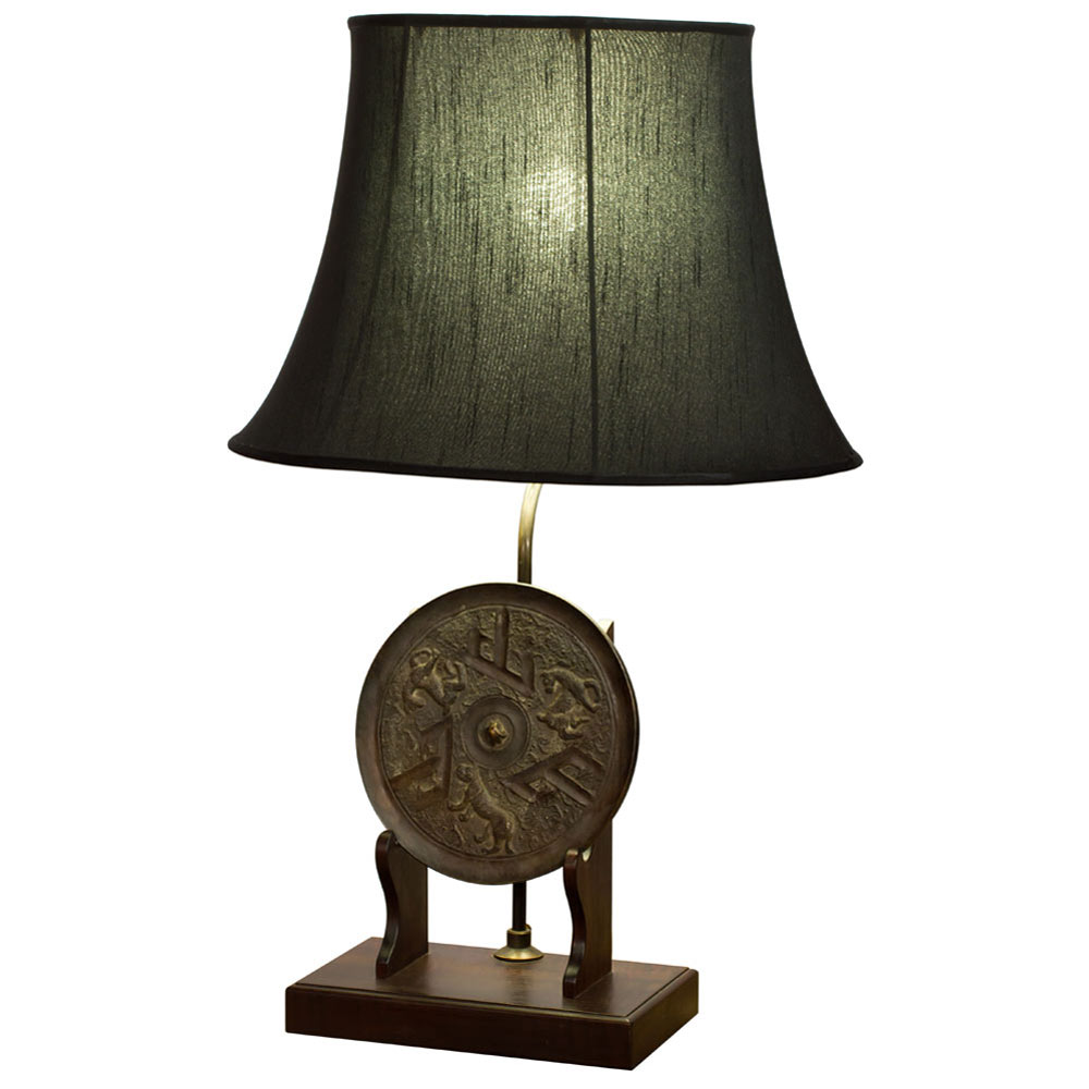 Antique Chinese Bronze Mirror Replica Table Lamp