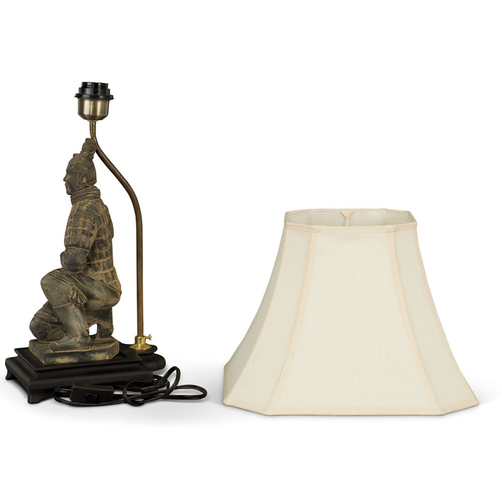 Terracotta Kneeling Archer Warrior Lamp with Beige Shade