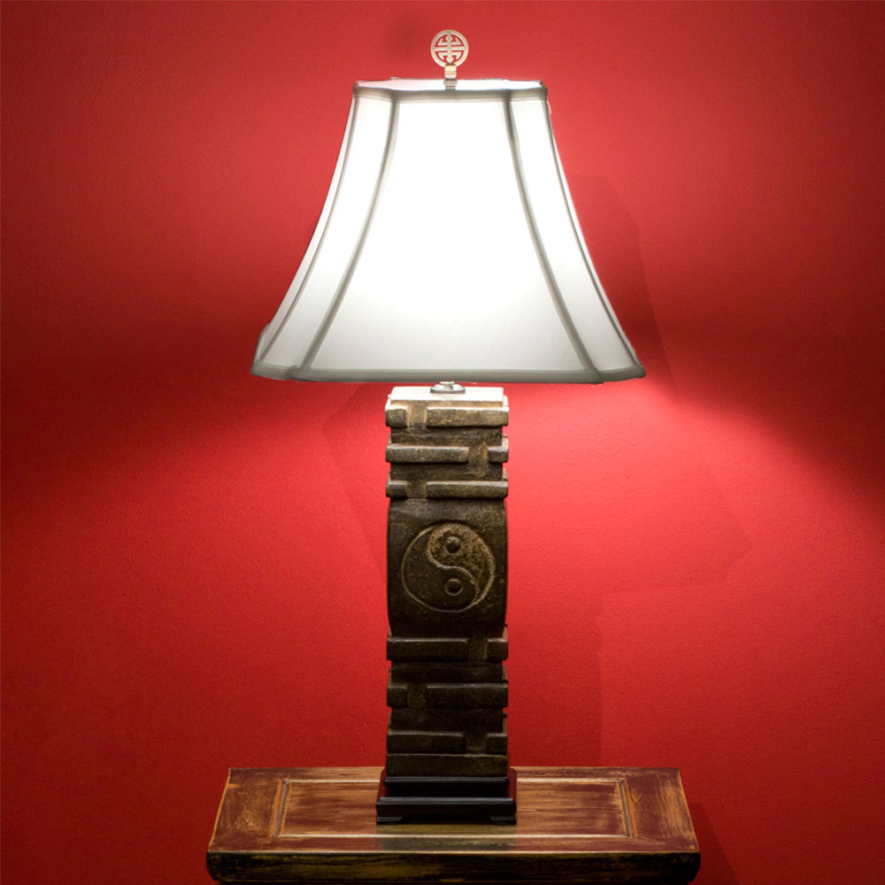 Yin Yang Stone Asian Table Lamp with Shade