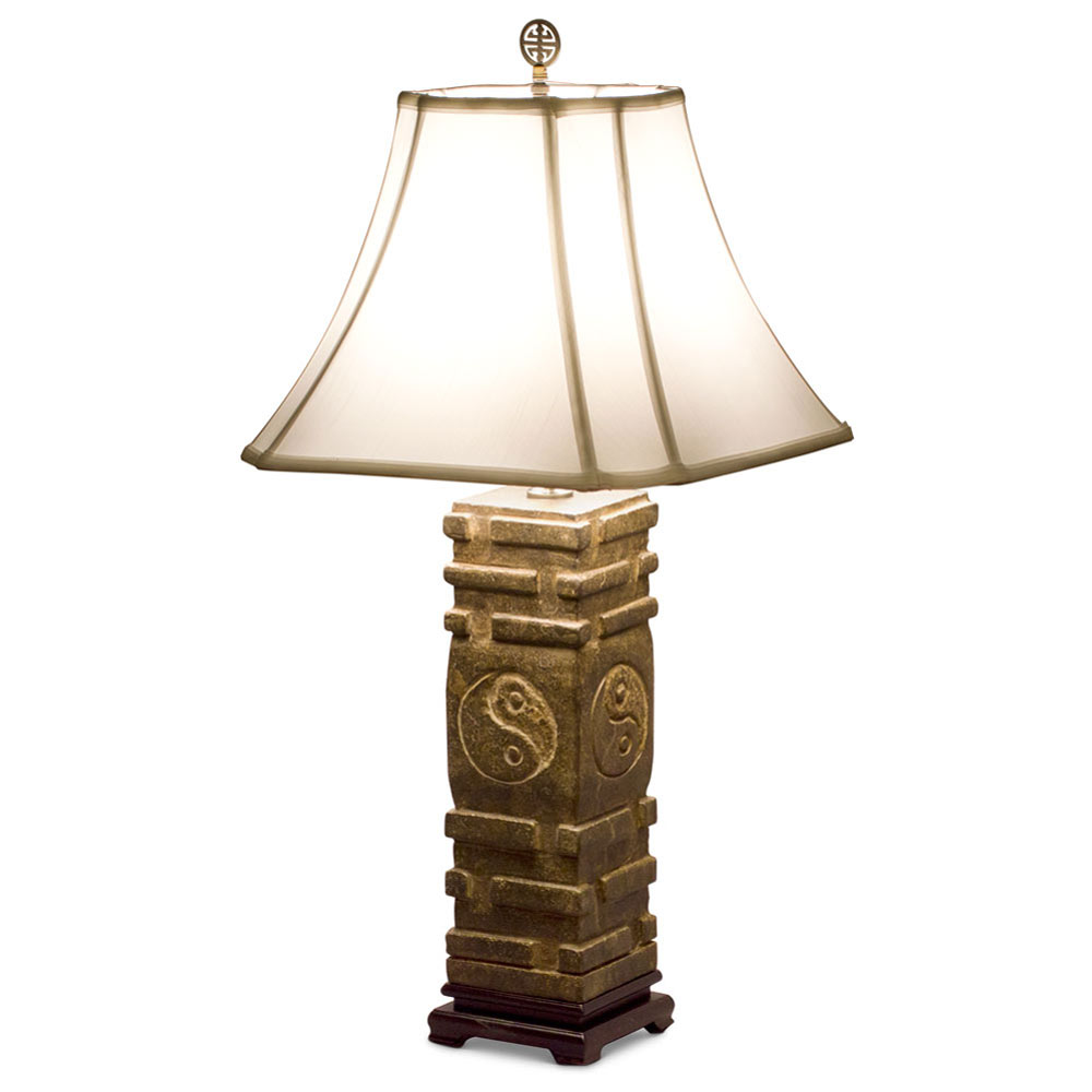 Yin Yang Stone Asian Table Lamp with Shade