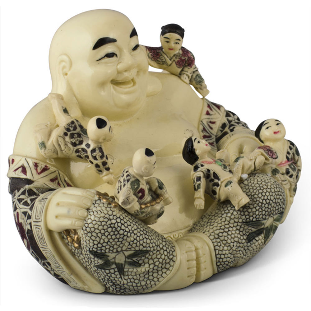 Happy Buddha with Children Asian Statue