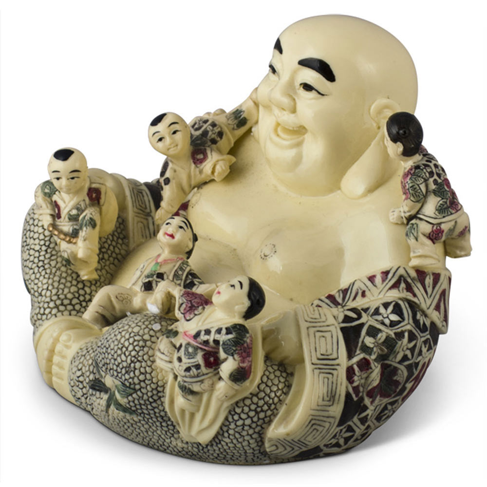 Happy Buddha with Children Asian Statue