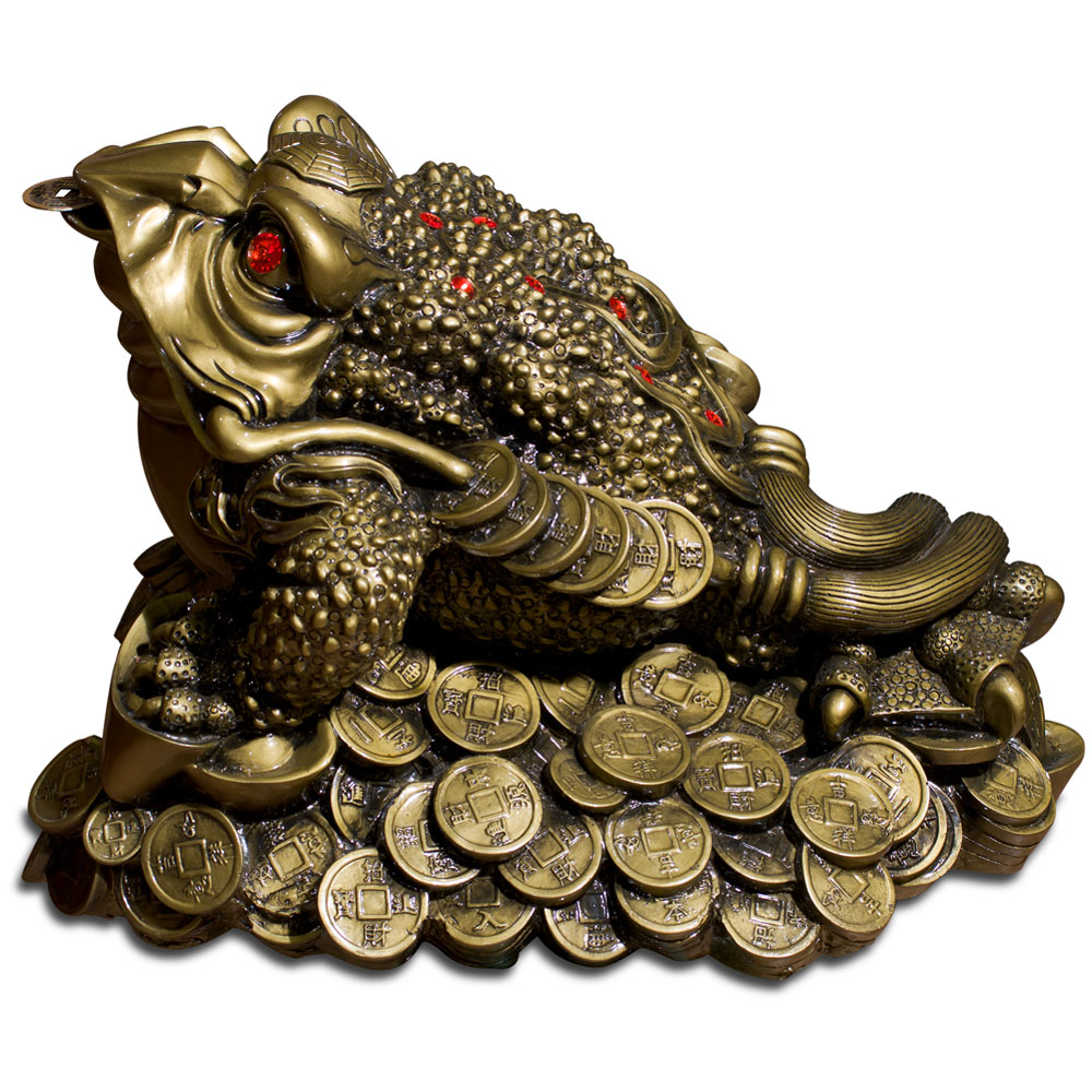 Grand Antique Gold Resin Money Toad Chinese Figurine