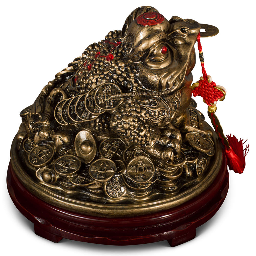Antique Gold Finish Chinese Shou Shan Money Toad Resin Statue