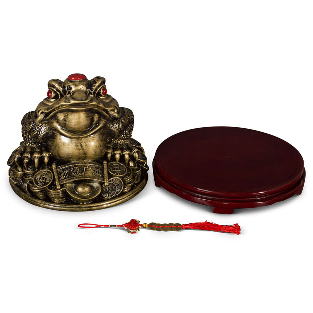 Grand Antique Gold Finish Chinese Shou Shan Money Toad Resin Statue