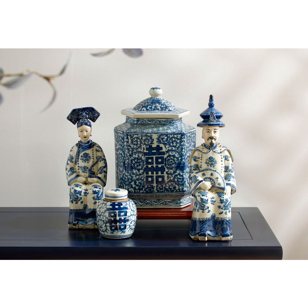 Blue and White Double Happiness Porcelain Chinese Tea Jar