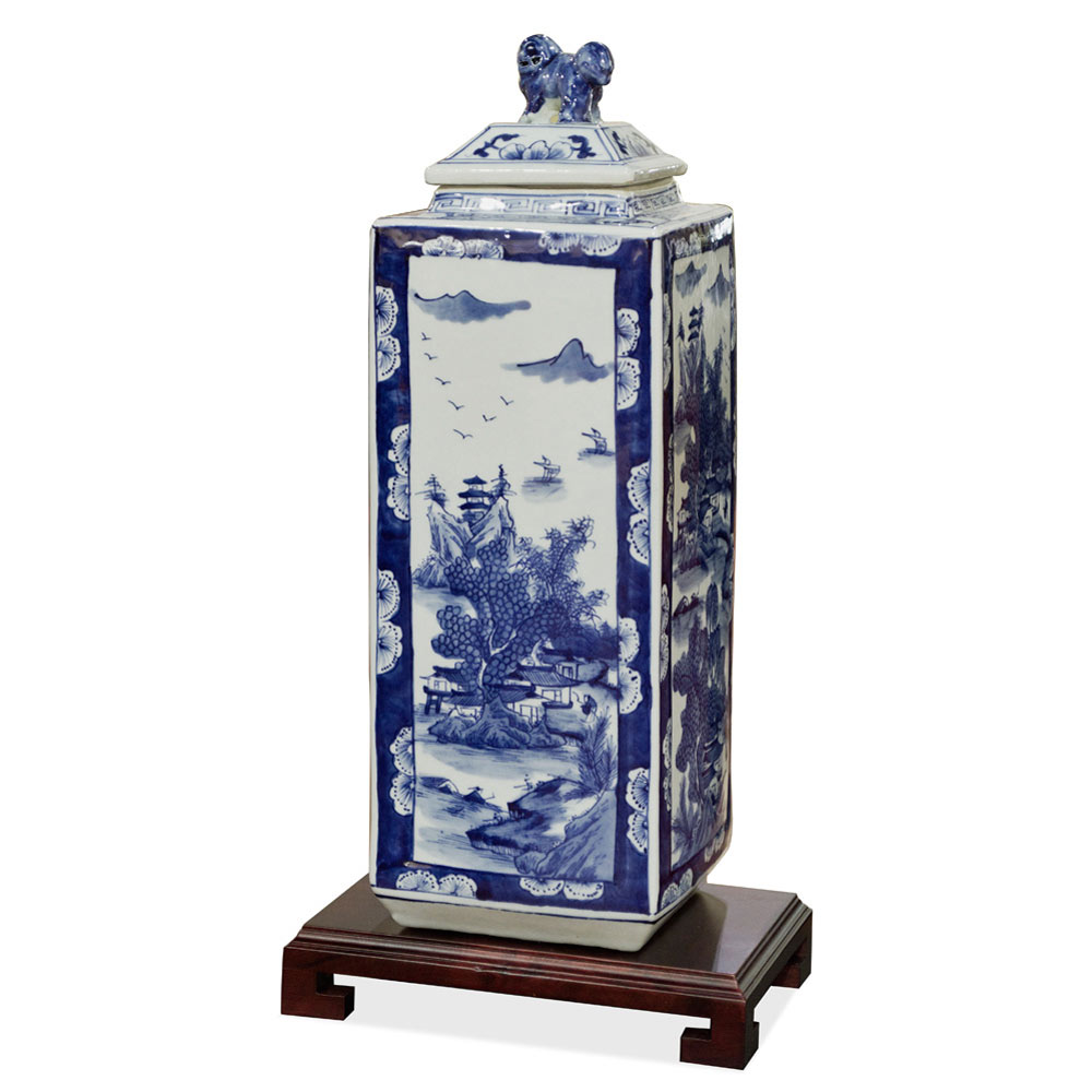 Blue and White Scenery Porcelain Tea Jar