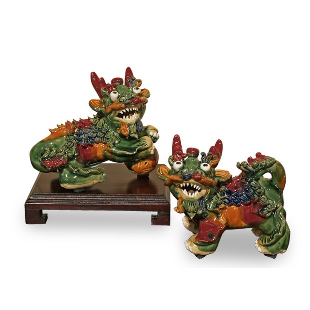 Multicolor Porcelain Kirin Oriental Figurine Set