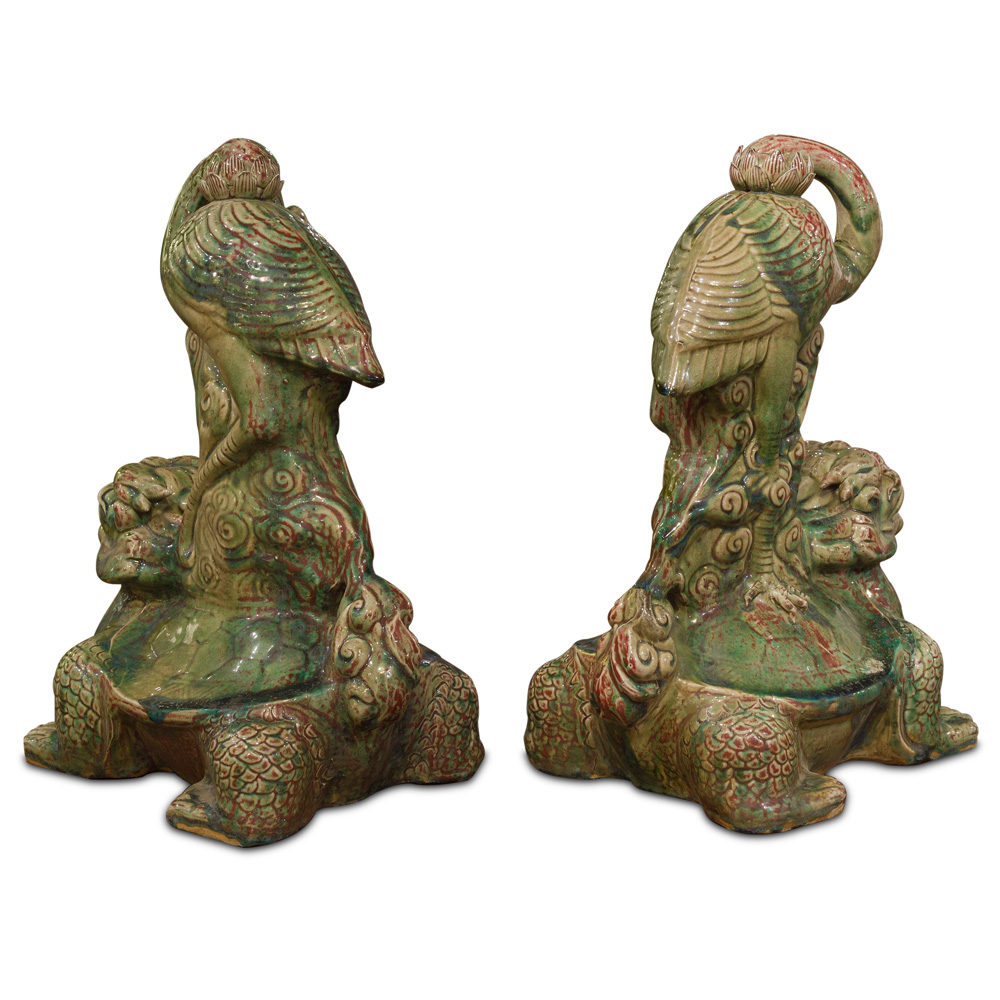 Porcelain Turtle Dragon and Crane Oriental Figurine Set