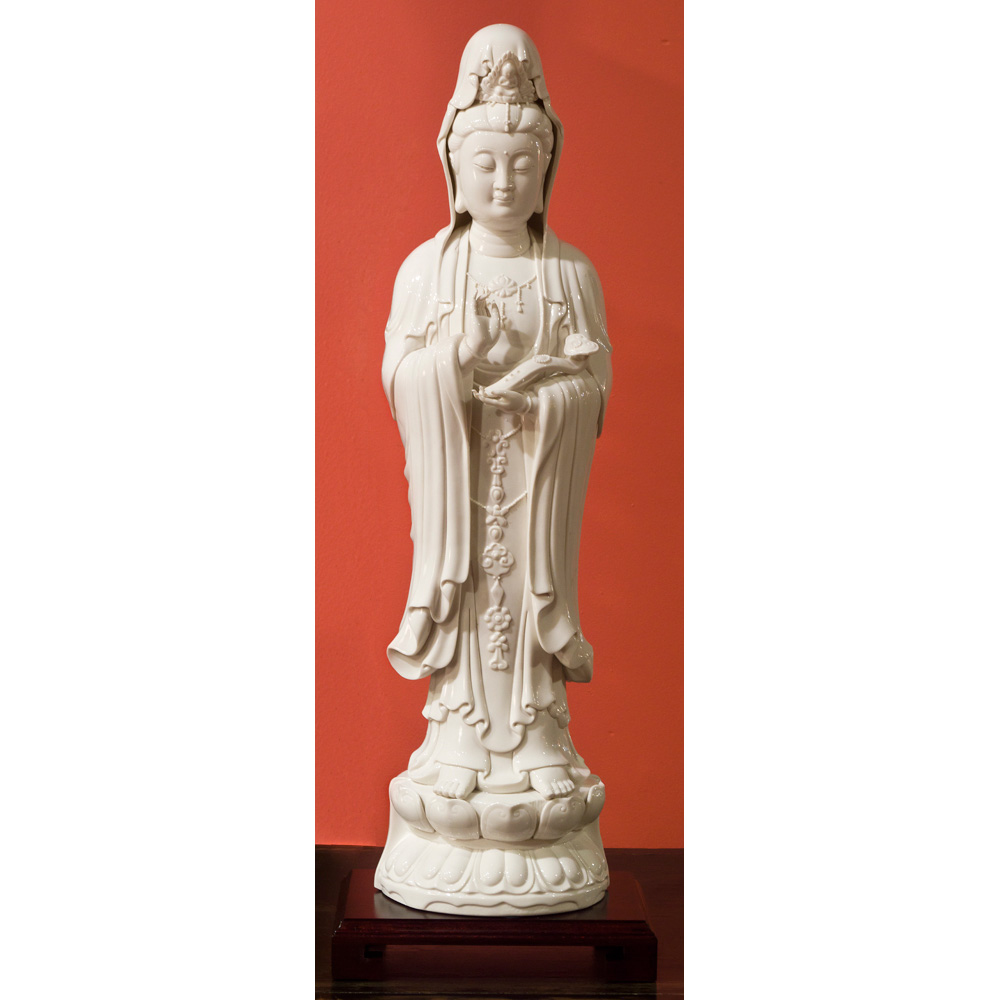 Porcelain Guanyin Oriental Figurine Holding Ruyi Scepter