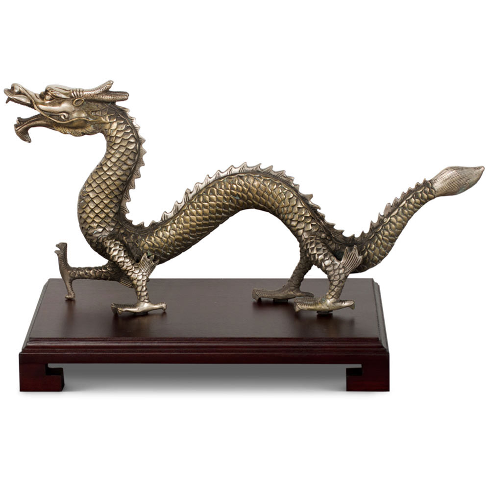 Silver Plated Prosperity Dragon Asian Figurine