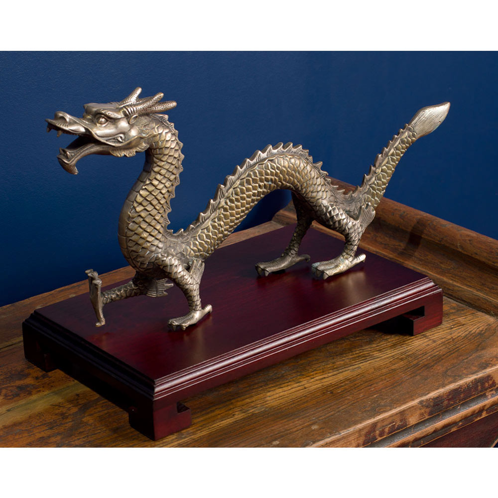 Silver Plated Prosperity Dragon Asian Figurine