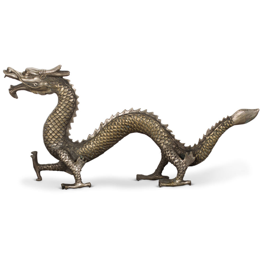 Silver Plated Prosperity Dragon Asian Figurine