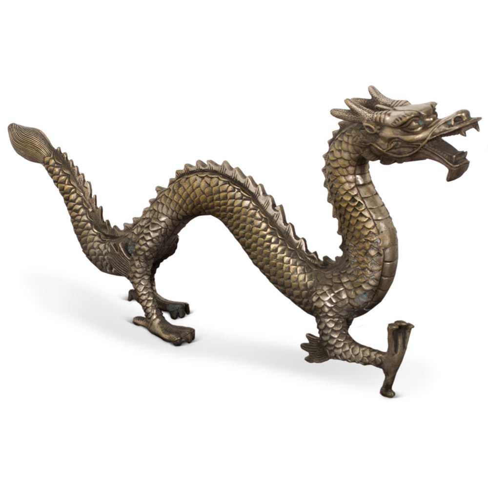 Silver Plated Prosperity Dragon Asian Figurine