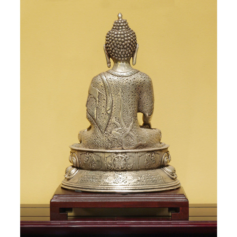 Silver Plated Meditating Buddha Statue Asian Figurine