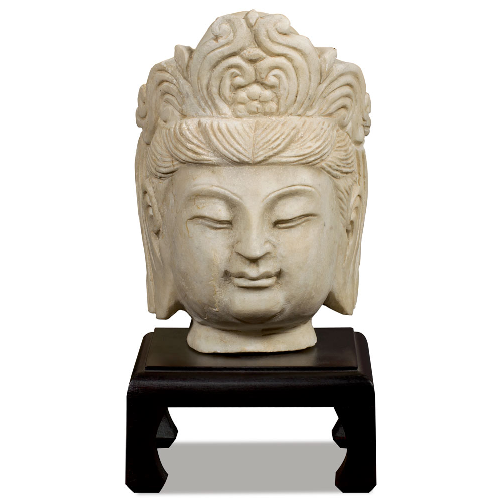 White Marble Guanyin Head Asian Statue